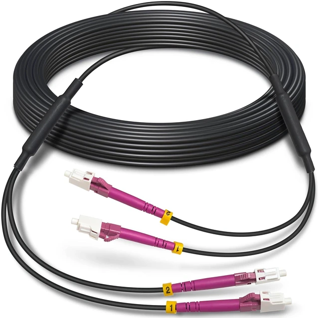 Main image of 100ft Armored OM4 LC to LC Fiber Patch Cable Multimode Duplex, LSZH Black 30m, 10gb/40gb/100gb, 2 Fibers MMF 50/125m LC Fiber Optic Cable Indoor/Outdoor, OD-3.0mm, Length Options: 5m~500m