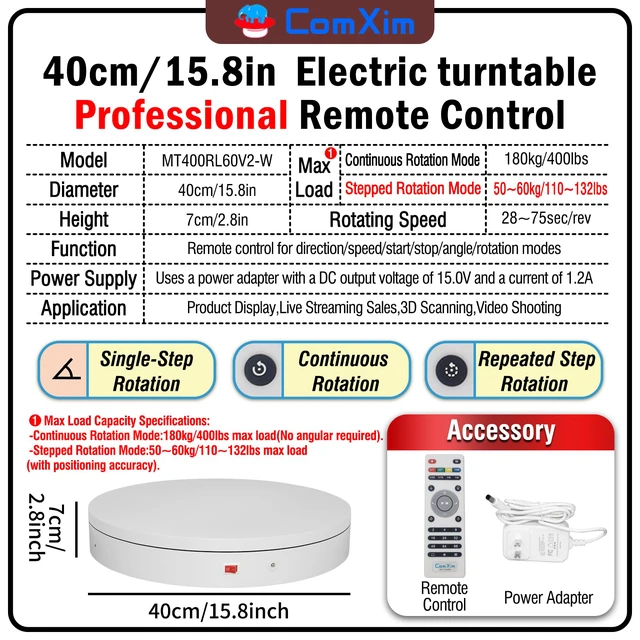 Alt view image 2 of 7 - 15.8In Remote Motorized Electric Turntable Rotating Display Stand Rotating Platform Photography Turntable motorized lazy susan base giratoria para for Photography,3D Scanner,(Load Range:132~400lbs)
