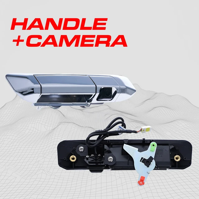 Alt view image 2 of 4 - Chrome Tailgate Handle with Backup Camera Replacement for Toyota Tacoma (2005-2015) | IP68 Waterproof | Parking Grid Lines Available | Easy to Install