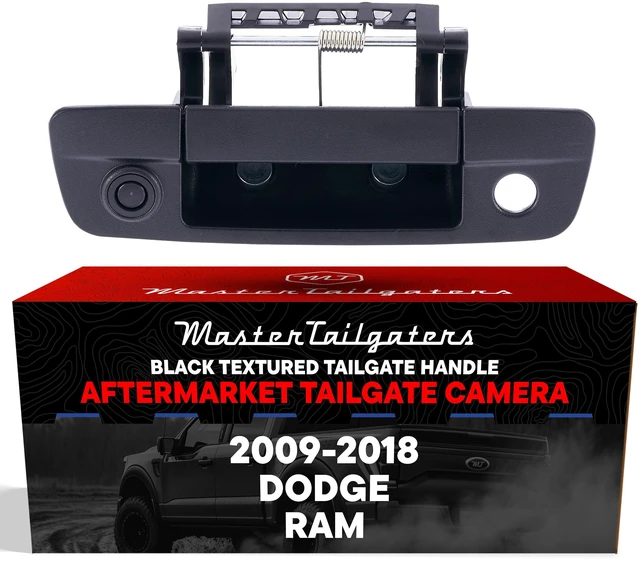 Main image of Black Tailgate Handle with Backup Camera Replacement for Dodge Ram (2009-2018) IP68 Waterproof Parking Grid Lines Available Easy to Install