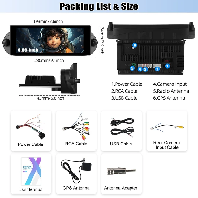 Alt view image 7 of 7 - 2G+64G Android 13 Car Stereo for Volkswagen VW Beetle 2004-2010 with Wireless CarPlay Android Auto 6.86" IPS Touchscreen Car Radio with Bluetooth GPS Navigation WiFi RDS FM Head Unit with Mirror Link