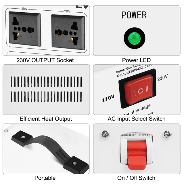 Alt view image 6 of 7 - 2500W Watt Voltage Transformer Converter Step Up/Down Converter 110/120 Volt - 220/240 Volt with 3 US&2 EU&1 Universal Outlet and CE Certified,Circuit Break Protection