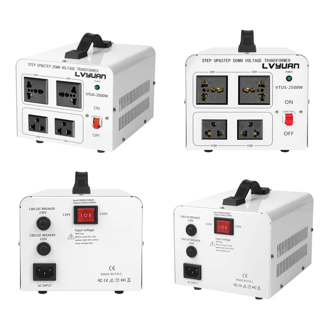 Alt view image 7 of 7 - 2500W Watt Voltage Transformer Converter Step Up/Down Converter 110/120 Volt - 220/240 Volt with 3 US&2 EU&1 Universal Outlet and CE Certified,Circuit Break Protection