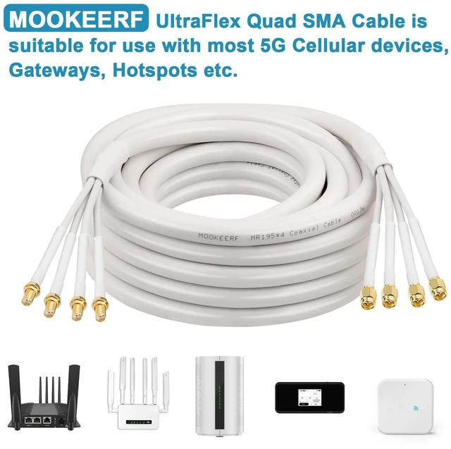 Alt view image 7 of 7 - SMA Extension Cable - 40FT SMA Male to SMA Female Coax Cable Ultra Low-Loss Quad-KMR195 Coaxial Cable Antenna Extension Cable with SMA Connector for 5G Cellular Routers, Gateways, Hotspots