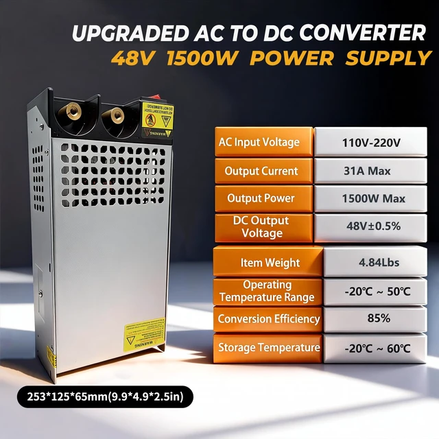 Alt view image 2 of 7 - New Version AC to DC 48V 31A 1500W Power Supply,120V to 48V Converter/110V to 48V Converter for 48v RV, Pump, LED Strip, LCD Monitor (DC48V-31A-1500W)