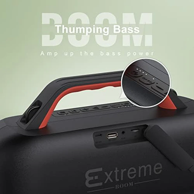 Alt view image 3 of 7 - Extreme Boom Bluetooth Outdoor Speaker with 60W Mighty Sound, Deep Bass, 30H Playtime, USB-C, Bluetooth 5.3, IPX6 Waterproof with Portable Strap for Camping, Beach, Garage-Orange