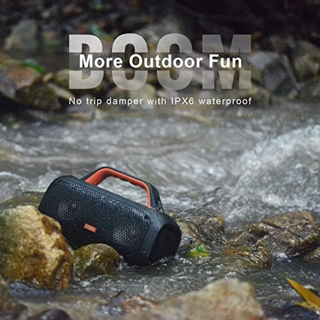 Alt view image 4 of 7 - Extreme Boom Bluetooth Outdoor Speaker with 60W Mighty Sound, Deep Bass, 30H Playtime, USB-C, Bluetooth 5.3, IPX6 Waterproof with Portable Strap for Camping, Beach, Garage-Orange