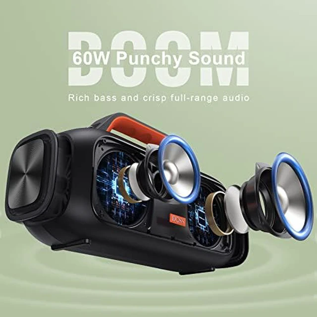 Alt view image 2 of 7 - Extreme Boom Bluetooth Outdoor Speaker with 60W Mighty Sound, Deep Bass, 30H Playtime, USB-C, Bluetooth 5.3, IPX6 Waterproof with Portable Strap for Camping, Beach, Garage-Orange