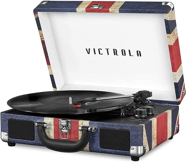 Main image of Journey Bluetooth Portable Suitcase Record Player with Built-in Speakers, 3 Speed Vinyl Record Player, RCA Out, Headphone Jack (UK Flag)