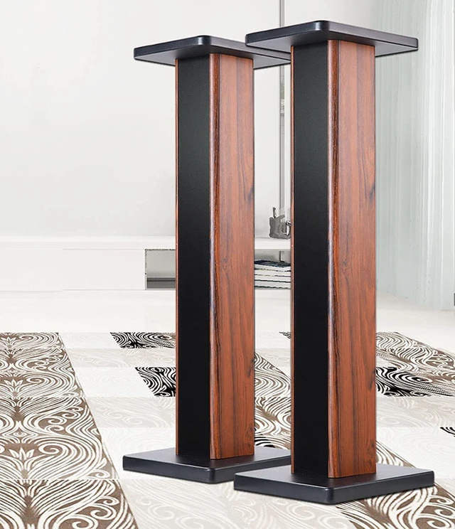 Alt view image 2 of 7 - Wood Grain Speaker Stands 36 Inch Universal Floor Speaker Stand Pair Heavy Duty Hollowed Stands for Home Theater Speakers with Sand Filling Tuning Function - Pair