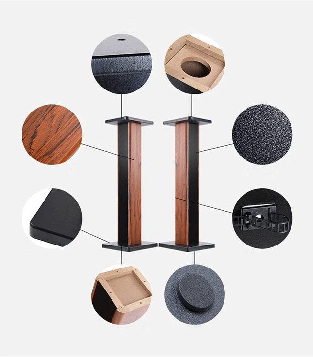 Alt view image 3 of 7 - Wood Grain Speaker Stands 36 Inch Universal Floor Speaker Stand Pair Heavy Duty Hollowed Stands for Home Theater Speakers with Sand Filling Tuning Function - Pair