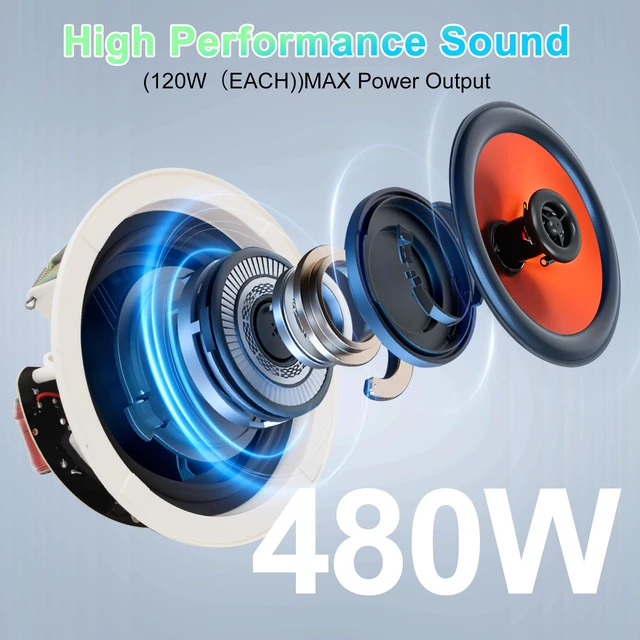 Alt view image 3 of 7 - 4-Inch in-Ceiling Speakers, 480W Max Power Passive Flush-Mount Ceiling Speakers for Home Theater, Living Room, Office, Kitchen, Basement, Covered Patio (2 Pairs)