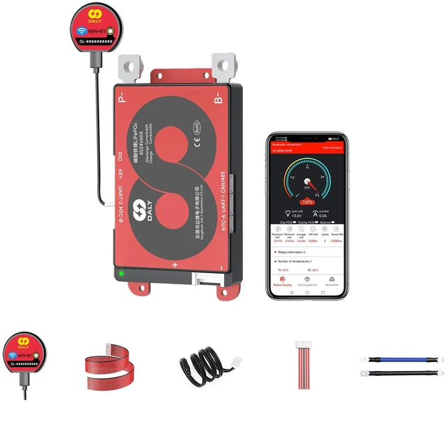 Main image of Smart BMS 8S 24V 60A with WiFi Module and CAN 485 Communication Protection Board for Remote Monitoring of LifePO4 Lithium Battery Pack