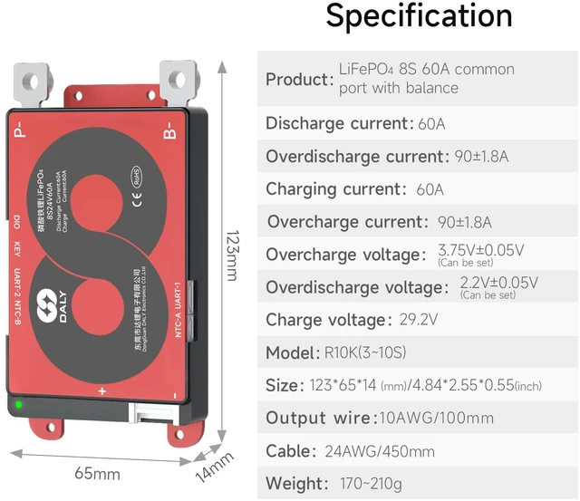 Alt view image 4 of 7 - Smart BMS 8S 24V 60A with WiFi Module and CAN 485 Communication Protection Board for Remote Monitoring of LifePO4 Lithium Battery Pack