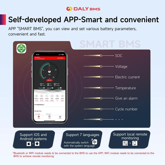 Alt view image 4 of 7 - Smart BMS 4S 12V 100A LiFePO4 with WiFi Bluetooth Module CAN RS485 Battery Management System. Real-Time Remote Monitoring. Designed for Energy Storage, RVs, Golf Carts, Trolling Motors