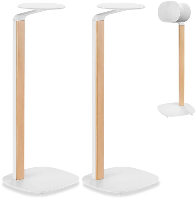 Main image of Universal Wood & Metal Speaker Stands Pair 30.75" Floor Standing for Bookshelf & Compact Speakers | 22 lb Capacity | Cable Management (White and Beech, Universal Speaker Stand)