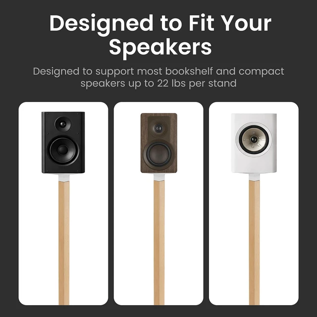 Alt view image 2 of 6 - Universal Wood & Metal Speaker Stands Pair 30.75" Floor Standing for Bookshelf & Compact Speakers | 22 lb Capacity | Cable Management (White and Beech, Universal Speaker Stand)