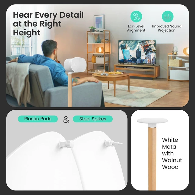 Alt view image 5 of 6 - Universal Wood & Metal Speaker Stands Pair 30.75" Floor Standing for Bookshelf & Compact Speakers | 22 lb Capacity | Cable Management (White and Beech, Universal Speaker Stand)