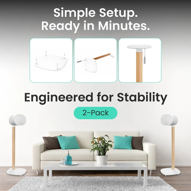 Alt view image 6 of 6 - Universal Wood & Metal Speaker Stands Pair 30.75" Floor Standing for Bookshelf & Compact Speakers | 22 lb Capacity | Cable Management (White and Beech, Universal Speaker Stand)