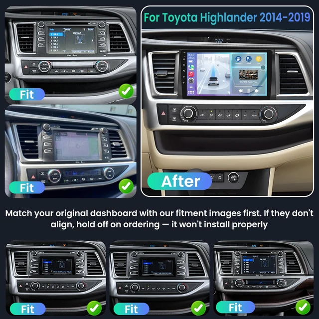 Alt view image 2 of 7 - 4Core+64G ROM Car Radio for Toyota Highlander 2014-2019 with Wireless CarPlay Android Auto: 5G WiFi Stereo 10.2 Inch Touch Screen 1280 * 800 GPS Navigation Bluetooth SWC FM RDS Radio Backup Camera