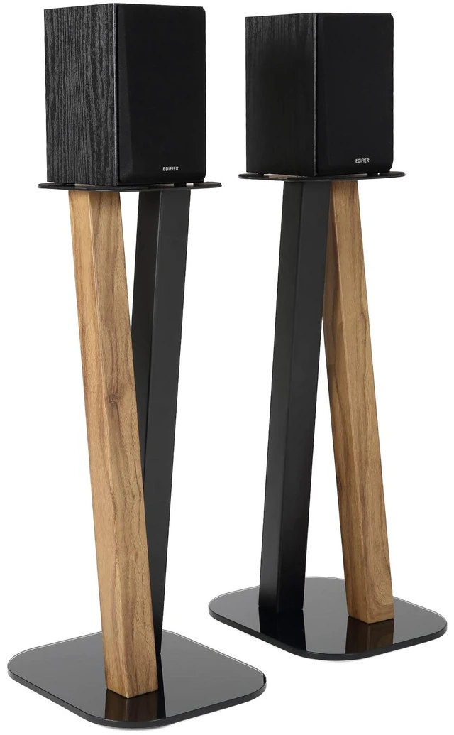 Main image of One Pair Fixed Height Universal Speaker Floor Stands - Oak Black - 600 Series