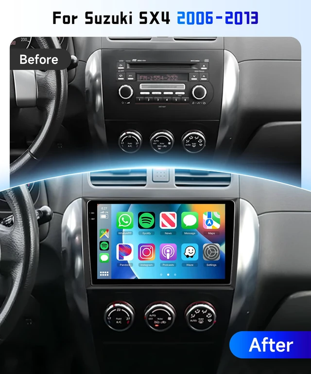 Alt view image 2 of 7 - 4G+128G Car Radio Stereo for Suzuki SX4 2006-2013, 9inch HD in-Cell Touch Screen/Android 15/Wireless CarPlay/Android Auto/GPS/5Ghz WiFi/5.0Bluetooth/FM/RDS/SWC/AHD Backup Camera