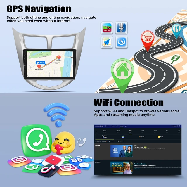 Alt view image 4 of 7 - 2G+64G Android 13 Car Stereo for Hyundai Accent 2012-2017 with Wireless Carplay Android Auto 9" Touchscreen Car Radio with GPS Navigation WiFi Bluetooth FM/RDS Radio Head Unit with AHD Backup Camera