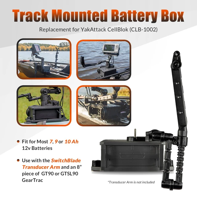 Alt view image 2 of 7 - Track Mounted Battery Box for Fish Finders, Replace for YakAttack CellBlok (CLB-1002), Compatible with YakAttack Switchblade Transducer Arm, Fit for Most 7, 9, or 10 Ah 12v Batteries
