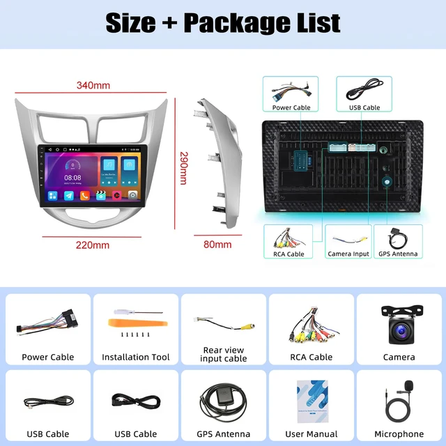 Alt view image 7 of 7 - 2G+64G Android 13 Car Stereo for Hyundai Accent 2012-2017 with Wireless Carplay Android Auto 9" Touchscreen Car Radio with GPS Navigation WiFi Bluetooth FM/RDS Radio Head Unit with AHD Backup Camera