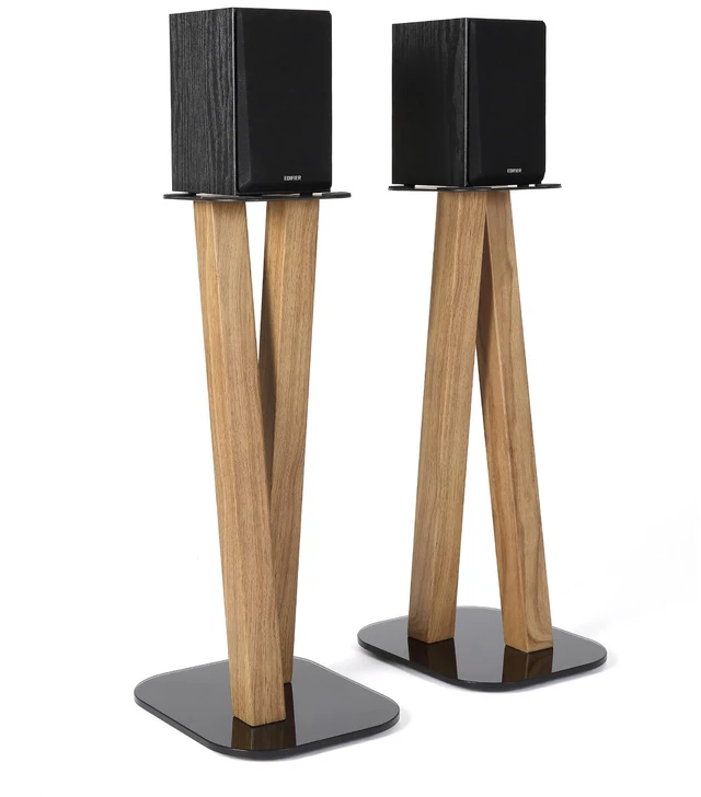 Main image of One Pair Fixed Height Universal Speaker Floor Stands - Oak - 600 Series
