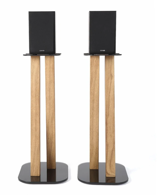 Alt view image 2 of 7 - One Pair Fixed Height Universal Speaker Floor Stands - Oak - 600 Series