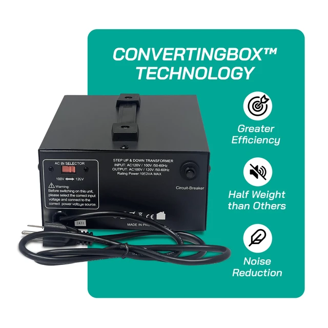 Alt view image 6 of 7 - 1000W Step-Up/Step-Down Transformer with Dual Sockets - Premium Copper Coil, Noise Reduction, and Circuit Breaker Protection (JP-1000)