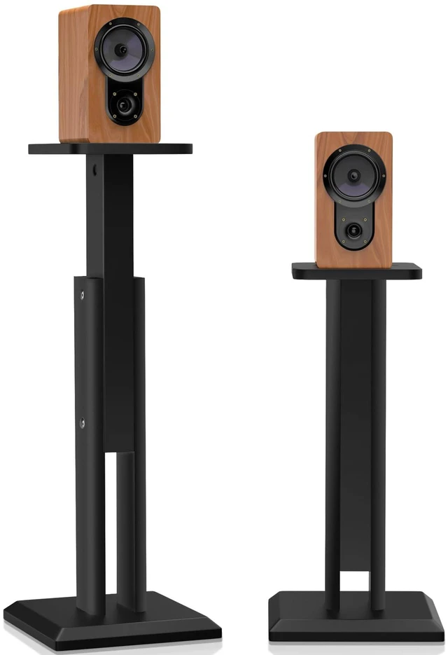 Main image of Wood Speaker Stands Pair 25-34 Inch Height Adjustable (63-84CM), Universal Desktop Floor Speaker Stands Studio Monitor Stands, Enhanced Audio Listening Experience for Home Theater, Black