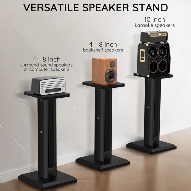 Alt view image 5 of 6 - Wood Speaker Stands Pair 25-34 Inch Height Adjustable (63-84CM), Universal Desktop Floor Speaker Stands Studio Monitor Stands, Enhanced Audio Listening Experience for Home Theater, Black