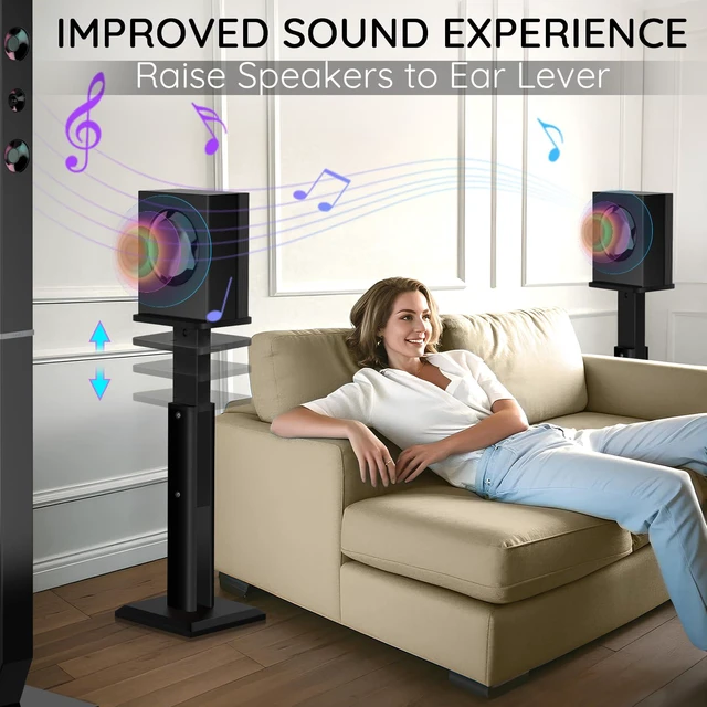 Alt view image 6 of 6 - Wood Speaker Stands Pair 25-34 Inch Height Adjustable (63-84CM), Universal Desktop Floor Speaker Stands Studio Monitor Stands, Enhanced Audio Listening Experience for Home Theater, Black