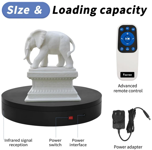 Alt view image 5 of 7 - Remote-Controlled Motorized Turntable,Electric Rotating Display Stand,Speed-Adjustable Rotating Platform,Multi-Mode 360° Photography Turntable for 3D Scan,Photography,Showcase(15.8inch/Black)