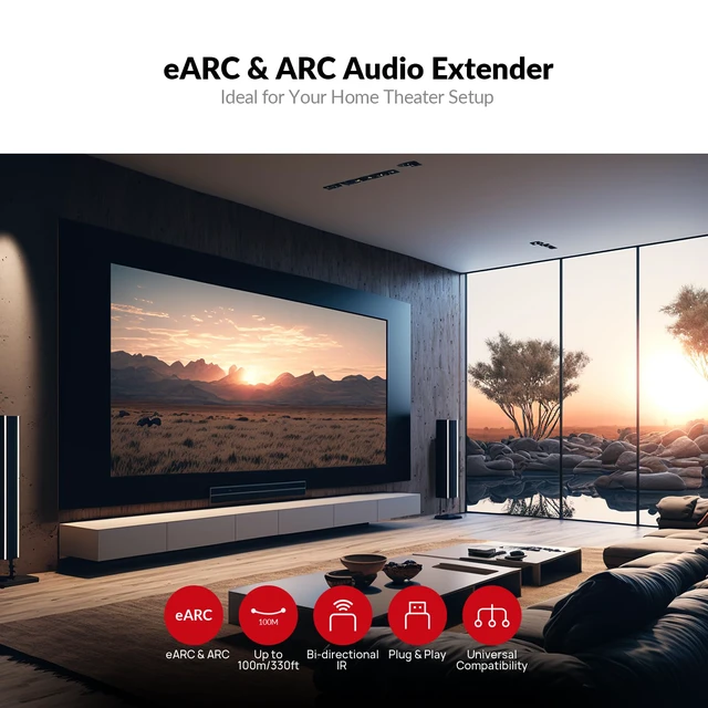 Alt view image 2 of 7 - AV Access eARC Audio Extender 330ft, Send Dolby Atmos from TV to Receiver Over Cat5e/6, ARC Compatible, IR/CEC Control, Home Theater Audio Solution(eARC100)