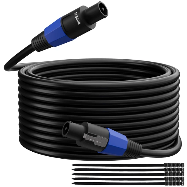 Main image of Professional Male Speakon to Speakon Cable 100 Ft, 12AWG Heavy-Duty High Power Audio Cord DJ/PA Amplifier Speaker Cable Wire with Twist Lock Connector, 9.5MM OD, Black +Ties