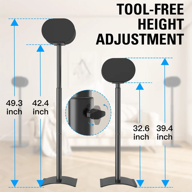 Alt view image 5 of 7 - Speaker Stands for Sonos Era 300, Height Adjustable Up to 42.4'', Set of 2 Surround Sound Speaker Stand with Cable Management for Sonos Era 300 Wireless Speaker,13.2 LBS Loading MD5416