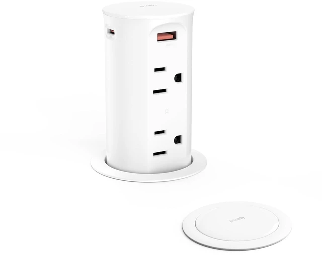 Main image of Pop up Outlet for Countertop,65W USB C Fast Charging Port,2.5-inch Hole Desktop Power Grommet,Recessed Power Strip,4 Outlets 4 USB Ports,15Amp Tamper Resistant Receptacle,ETL Listed (White)