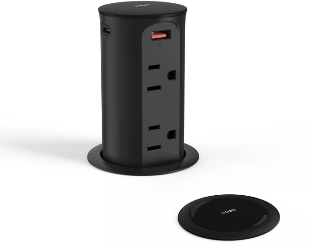 Main image of Pop up Outlet for Countertop,65W USB C Fast Charging Port,2.5-inch Hole Desktop Power Grommet,Recessed Power Strip,4 Outlets 4 USB Ports,15Amp Tamper Resistant ReceptacleETL Listed (Black)