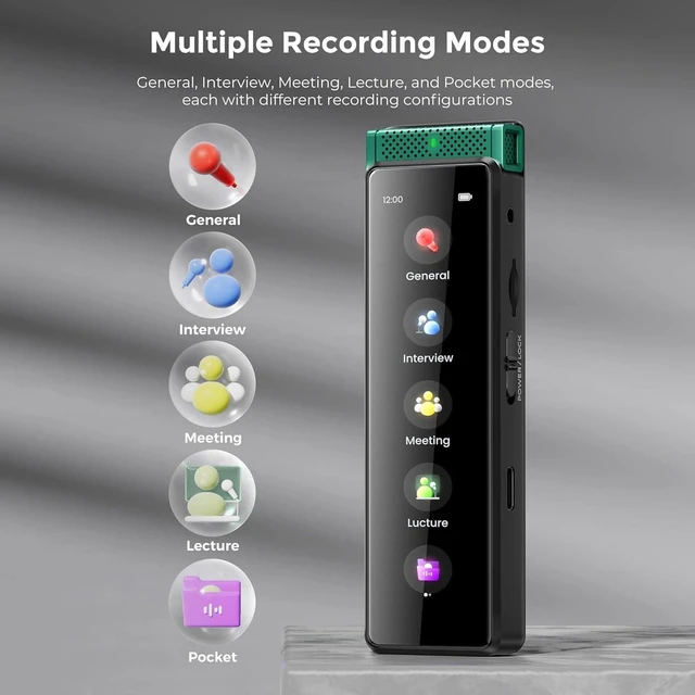 Alt view image 2 of 7 - 8GB Digital Voice Recorder with Playback, Innioasis R1 Full Touchscreen Voice Recorder with Bluetooth, Voice Activated Sound Audio Recorder Device with Mic Green
