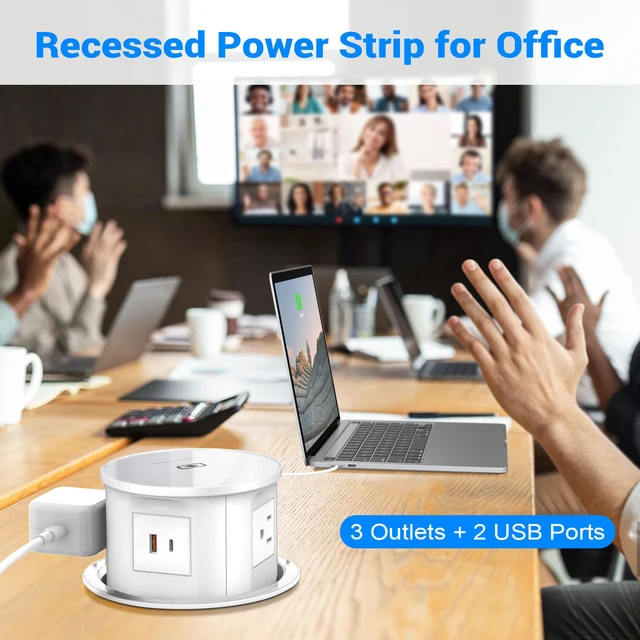 Alt view image 5 of 7 - Pop Up Outlet with 15W Wireless Charger, 4 AC Plug 1 USB-A and 1 USB-C, Electrical Desk Power Grommet for Kitchen Countertop, 4.7inch Hidden Recessed Power Strip for Home Office (White)