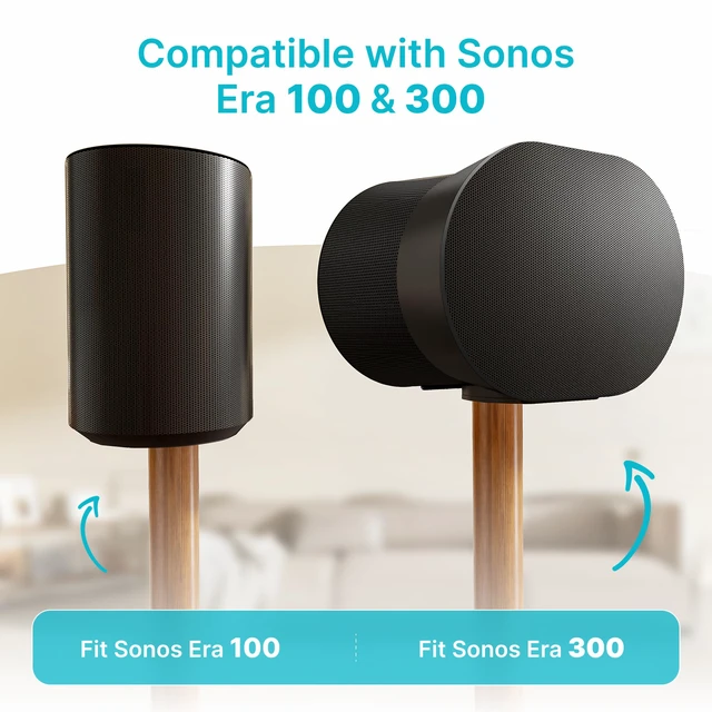 Alt view image 2 of 7 - Speaker Stands Pair for SONOS Era 100 and Era 300,11LBS Capacity,30.6" Fixed Height Floor Stand with Cable Management,Large Base with Two Feet Avaliable,Wooden Speaker Mount,Black