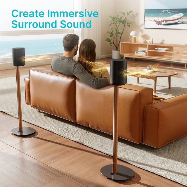 Alt view image 3 of 7 - Speaker Stands Pair for SONOS Era 100 and Era 300,11LBS Capacity,30.6" Fixed Height Floor Stand with Cable Management,Large Base with Two Feet Avaliable,Wooden Speaker Mount,Black