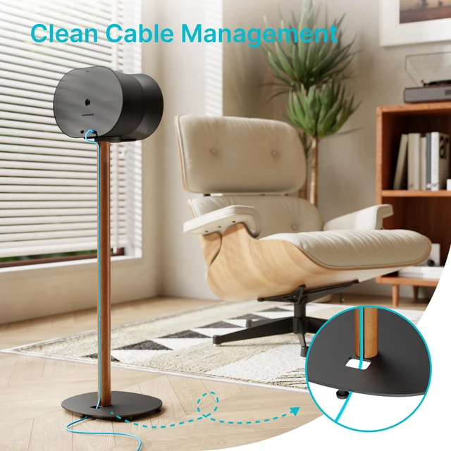 Alt view image 4 of 7 - Speaker Stands Pair for SONOS Era 100 and Era 300,11LBS Capacity,30.6" Fixed Height Floor Stand with Cable Management,Large Base with Two Feet Avaliable,Wooden Speaker Mount,Black