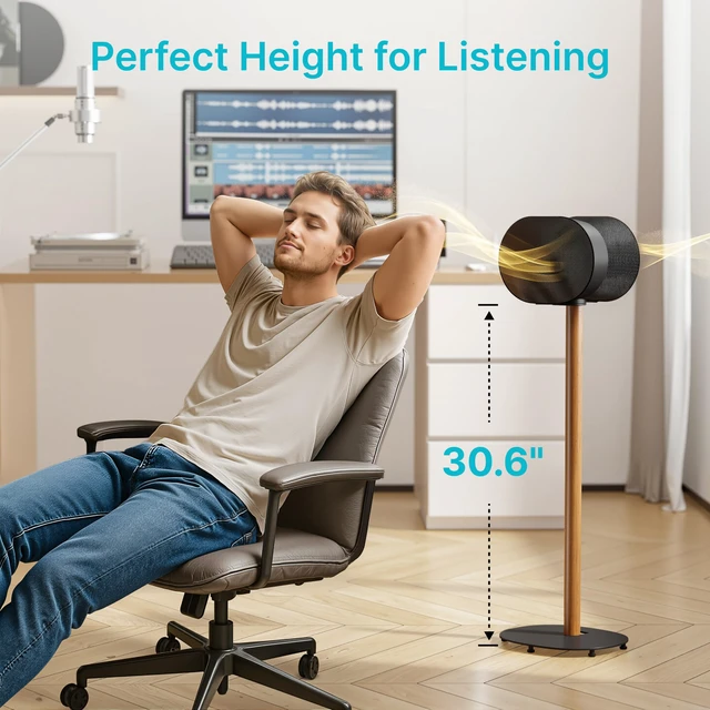Alt view image 5 of 7 - Speaker Stands Pair for SONOS Era 100 and Era 300,11LBS Capacity,30.6" Fixed Height Floor Stand with Cable Management,Large Base with Two Feet Avaliable,Wooden Speaker Mount,Black