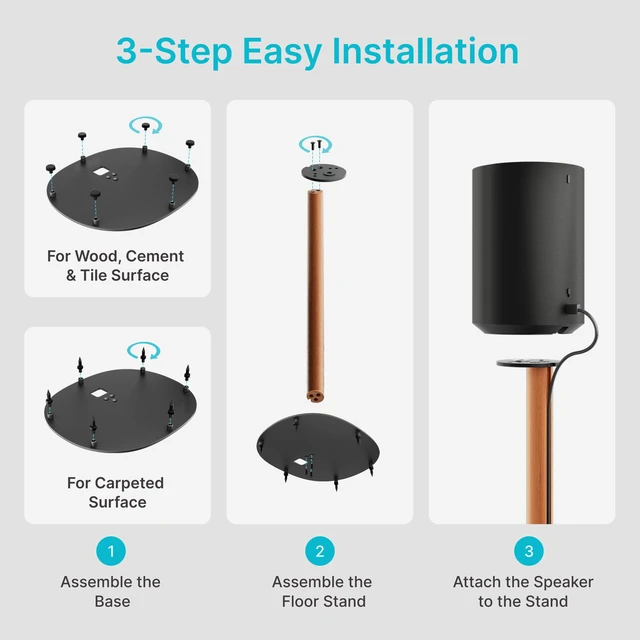 Alt view image 7 of 7 - Speaker Stands Pair for SONOS Era 100 and Era 300,11LBS Capacity,30.6" Fixed Height Floor Stand with Cable Management,Large Base with Two Feet Avaliable,Wooden Speaker Mount,Black