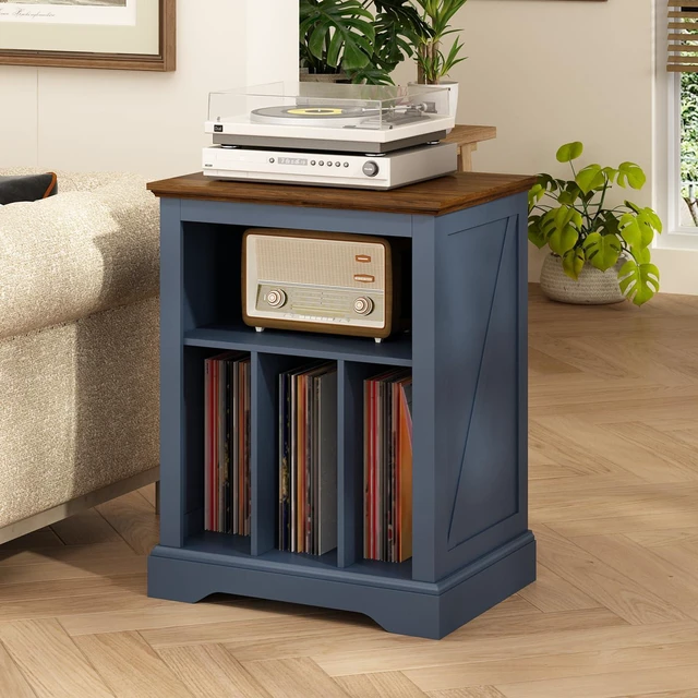 Main image of Record Player Stand with Vinyl Record Storage, Large Wood Turntable Stand Cabinet Dispaly Shelf for Living Room,Bedroom,Office,Blue