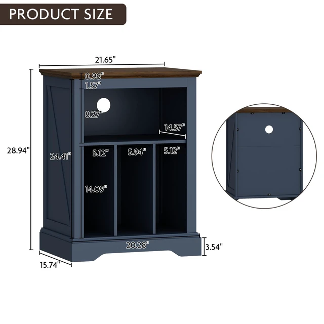 Alt view image 6 of 7 - Record Player Stand with Vinyl Record Storage, Large Wood Turntable Stand Cabinet Dispaly Shelf for Living Room,Bedroom,Office,Blue